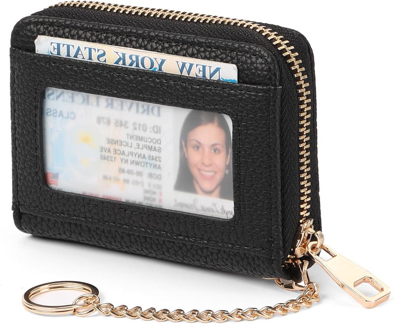 SENDEFN Leather Credit Card Holder for Women RFID Blocking Keychain Wallet Small Accordion Cases with ID Window - Image 1